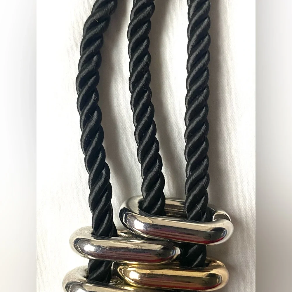 Statement Chunky Multi-Rope Strand Choker Necklace Silver and Gold Metal Rings